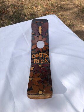 Costa Rica Wood Carved Floral Single Wine Bottle Holder